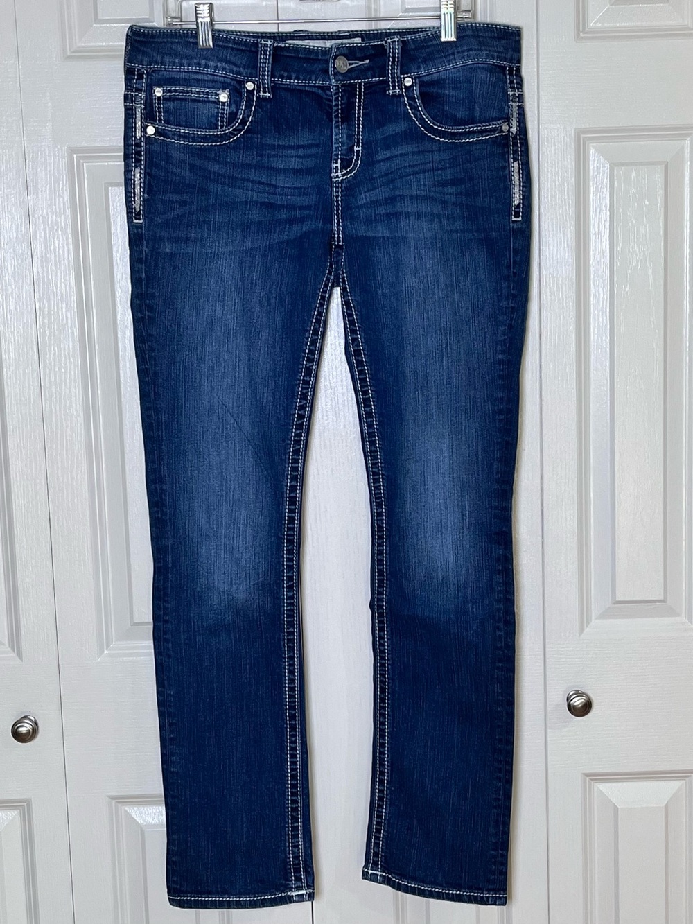 BKE Payton Straight Leg Jeans Women's 31L Contrast Stitch Whiskering Western
